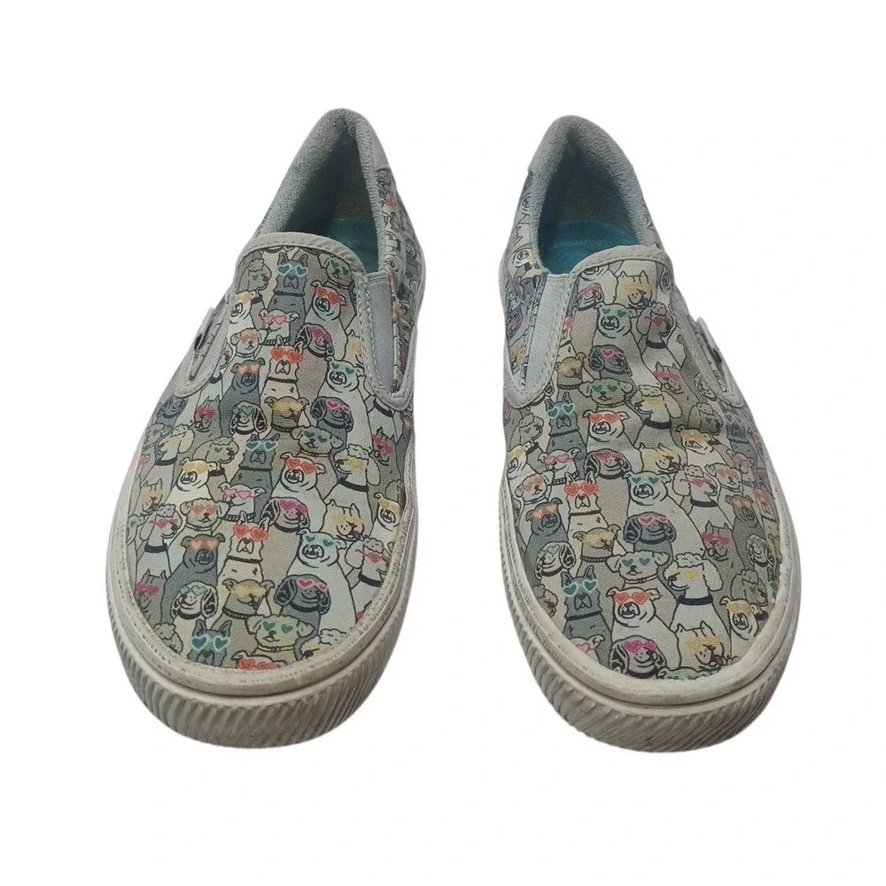 Skechers BOBS Slip On Sneakers Womens 8 Gray Dog Print Memory Foam 113205‎